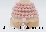 GMN1261 Hand-knotted 8mm, 10mm China pink opal 108 beads mala necklaces with charm