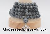 GMN1267 Hand-knotted 8mm, 10mm snowflake obsidian 108 beads mala necklaces with charm