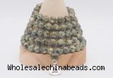 GMN1269 Hand-knotted 8mm, 10mm rhyolite 108 beads mala necklaces with charm