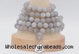 GMN1272 Hand-knotted 8mm, 10mm grey banded agate 108 beads mala necklaces with charm