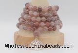 GMN1279 Hand-knotted 8mm, 10mm purple strawberry quartz 108 beads mala necklace with charm