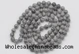 GMN128 Hand-knotted 6mm grey picture jasper 108 beads mala necklaces