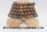 GMN1282 Hand-knotted 8mm, 10mm red moss agate 108 beads mala necklace with charm