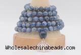 GMN1283 Hand-knotted 8mm, 10mm blue spot stone 108 beads mala necklace with charm