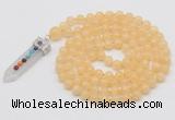 GMN1432 Hand-knotted 8mm, 10mm honey jade 108 beads mala necklace with pendant