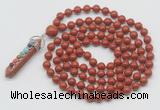 GMN1441 Hand-knotted 8mm, 10mm red jasper 108 beads mala necklace with pendant