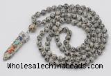 GMN1445 Hand-knotted 8mm, 10mm dalmatian jasper 108 beads mala necklace with pendant