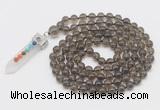 GMN1456 Hand-knotted 8mm, 10mm smoky quartz 108 beads mala necklace with pendant