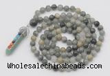 GMN1460 Hand-knotted 8mm, 10mm seaweed quartz 108 beads mala necklace with pendant