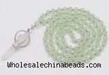 GMN1461 Hand-knotted 8mm, 10mm prehnite 108 beads mala necklace with pendant