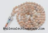 GMN1465 Hand-knotted 8mm, 10mm sunstone 108 beads mala necklace with pendant