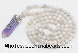 GMN1520 Hand-knotted 8mm, 10mm white crazy agate 108 beads mala necklace with pendant