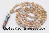 GMN1521 Hand-knotted 8mm, 10mm yellow crazy agate 108 beads mala necklace with pendant