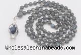 GMN1546 Hand-knotted 8mm, 10mm labradorite 108 beads mala necklace with pendant