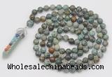 GMN1548 Hand-knotted 8mm, 10mm African turquoise 108 beads mala necklace with pendant