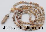 GMN1602 Hand-knotted 6mm yellow crazy agate 108 beads mala necklace with pendant