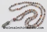 GMN1603 Hand-knotted 6mm Botswana agate 108 beads mala necklace with pendant