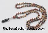 GMN1612 Hand-knotted 6mm picasso jasper 108 beads mala necklace with pendant