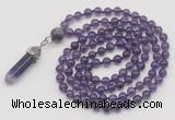 GMN1622 Hand-knotted 6mm amethyst 108 beads mala necklace with pendant