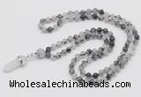 GMN1623 Hand-knotted 6mm black rutilated quartz 108 beads mala necklace with pendant