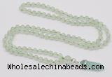 GMN1624 Hand-knotted 6mm prehnite 108 beads mala necklace with pendant