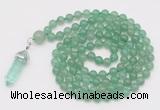 GMN1642 Hand-knotted 6mm green aventurine 108 beads mala necklaces with pendant