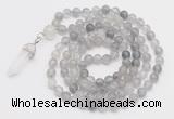 GMN1646 Hand-knotted 6mm cloudy quartz 108 beads mala necklaces with pendant