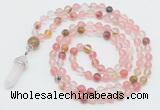 GMN1647 Hand-knotted 6mm volcano cherry quartz 108 beads mala necklaces with pendant