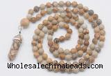 GMN1653 Hand-knotted 6mm picture jasper 108 beads mala necklaces with pendant