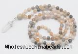 GMN1660 Hand-knotted 6mm bamboo leaf agate 108 beads mala necklaces with pendant