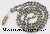 GMN1665 Hand-knotted 6mm rhyolite 108 beads mala necklaces with pendant