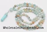 GMN1666 Hand-knotted 6mm amazonite 108 beads mala necklaces with pendant