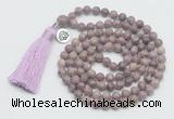 GMN1887 Knotted 8mm, 10mm purple lepidolite 108 beads mala necklace with tassel & charm