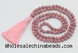 GMN206 Hand-knotted 6mm pink wooden jasper 108 beads mala necklaces with tassel