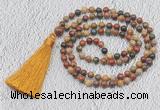 GMN207 Hand-knotted 6mm picasso jasper 108 beads mala necklaces with tassel