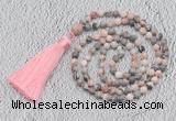 GMN209 Hand-knotted 6mm pink zebra jasper 108 beads mala necklaces with tassel