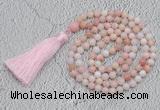 GMN218 Hand-knotted 6mm pink opal 108 beads mala necklaces with tassel