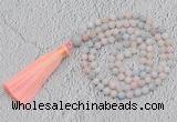 GMN219 Hand-knotted 6mm morganite 108 beads mala necklaces with tassel