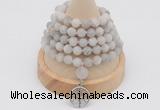 GMN2208 Hand-knotted 8mm, 10mm matte white crazy agate 108 beads mala necklace with charm