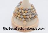 GMN2209 Hand-knotted 8mm, 10mm matte yellow crazy agate 108 beads mala necklace with charm