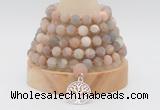 GMN2223 Hand-knotted 8mm, 10mm matte sunstone 108 beads mala necklace with charm