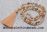 GMN236 Hand-knotted 6mm crazy lace agate 108 beads mala necklaces with tasse