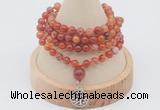 GMN2405 Hand-knotted 6mm fire agate 108 beads mala necklace with charm