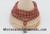 GMN2409 Hand-knotted 6mm red jasper 108 beads mala necklace with charm