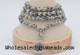 GMN2414 Hand-knotted 6mm dalmatian jasper 108 beads mala necklace with charm