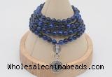 GMN2427 Hand-knotted 6mm blue tiger eye 108 beads mala necklace with charm