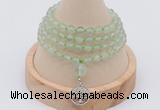 GMN2436 Hand-knotted 6mm prehnite 108 beads mala necklace with charm