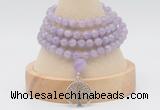 GMN2445 Hand-knotted 6mm lavender amethyst 108 beads mala necklaces with charm