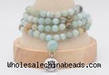 GMN2447 Hand-knotted 6mm amazonite 108 beads mala necklaces with charm