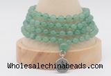 GMN2448 Hand-knotted 6mm green aventurine 108 beads mala necklaces with charm